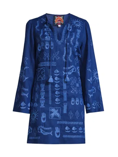 Shop Johnny Was Women's Acantha Embroidered Linen Dress In Sailor Blue
