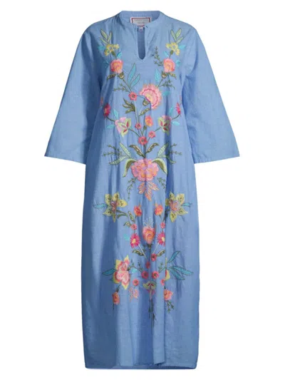 Shop Johnny Was Women's Camellia Embroidered Tunic Dress In Light Denim