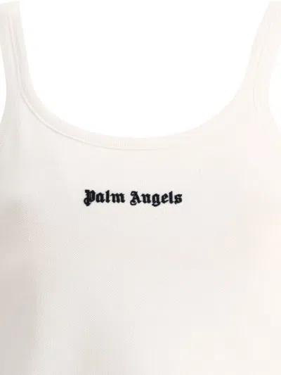 Palm Angels Ribbed Sleeveless Cropped Tank Top In White