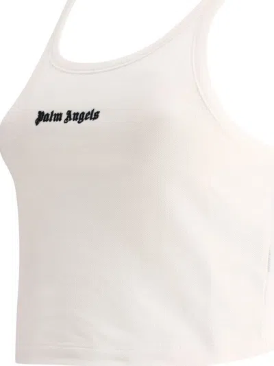 Palm Angels Ribbed Sleeveless Cropped Tank Top In White
