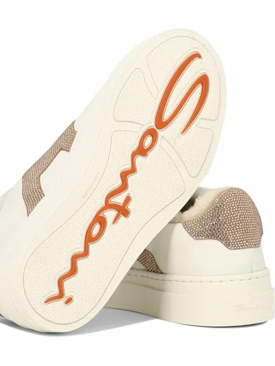 Shop Santoni "double Buckle" Rhinestone-embellished Sneakers In White