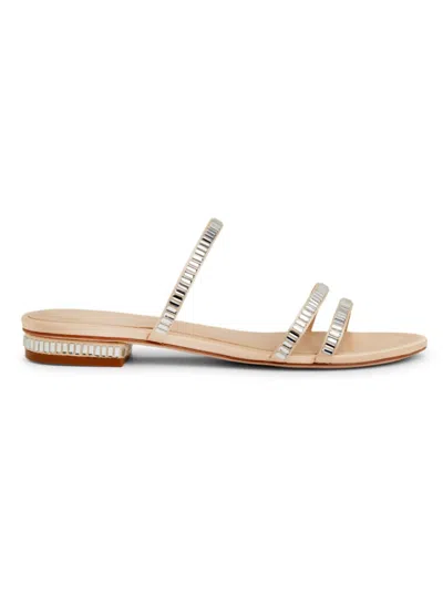 Shop Saks Fifth Avenue Women's Crystal-embellished Flat Sandals In Neutral