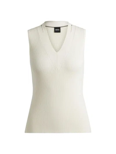 Shop Hugo Boss Women's Sleeveless Knitted Top With Cut-out Details In Natural