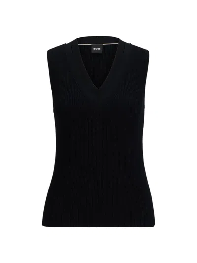 Shop Hugo Boss Women's Sleeveless Knitted Top With Cut-out Details In Black