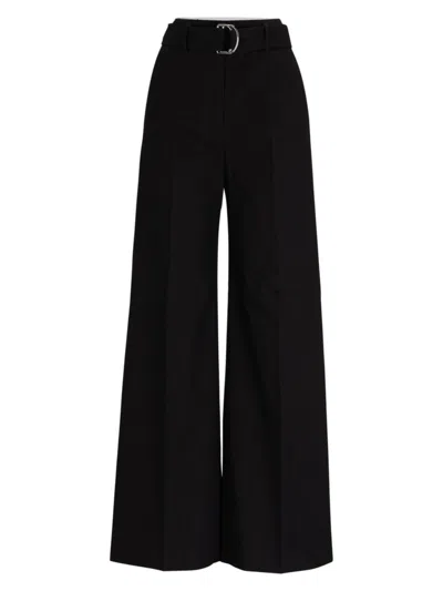 Shop Hugo Boss Women's Relaxed-fit Trousers In A Linen Blend In Black