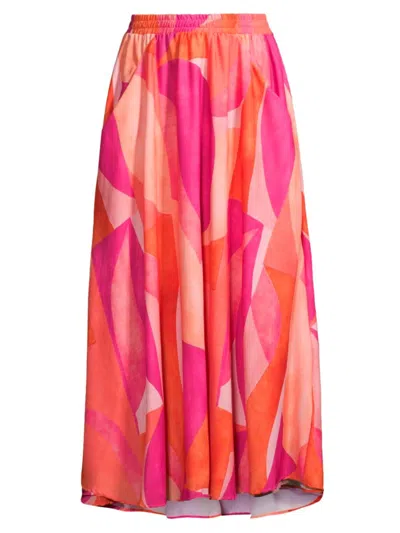 Shop Peixoto Women's Paula Printed Cotton Midi-skirt In Grapefruit