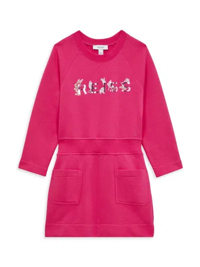 Shop Reiss Little Girl's & Girl's Metallic Logo Sweatshirt Dress In Neutral