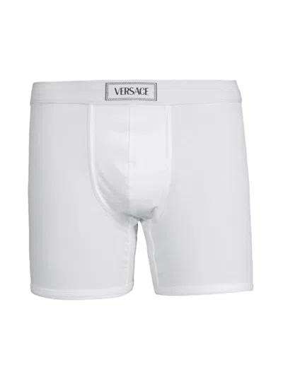 Shop Versace Men's Logo Cotton-blend Boxers In Optical White