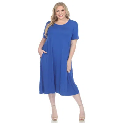 Shop White Mark Plus Size Short Sleeve Pocket Swing Midi Dress In Blue