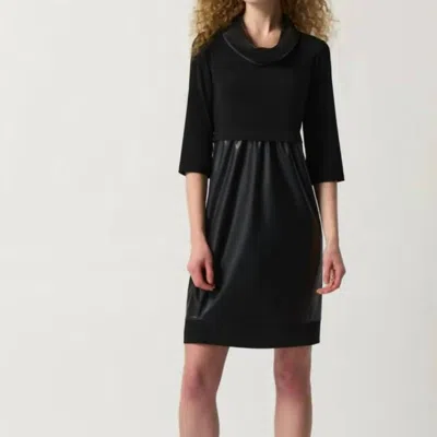 Shop Joseph Ribkoff Faux-leather And Knit Cocoon Dress In Black