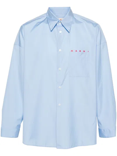 Shop Marni Camicia Con Logo  In Light Blue