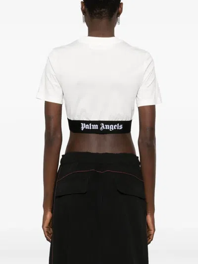 Shop Palm Angels T-shirt Crop Con Banda Logata In White