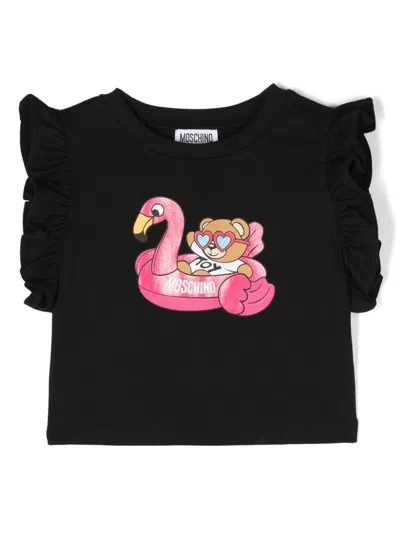 Shop Moschino T-shirt In Jersey Pool Party Teddy Bear In Black
