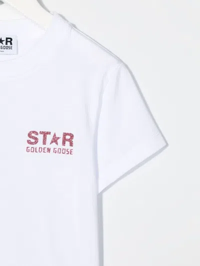Shop Golden Goose T-shirt Bianca Con Logo E Maxi Stella In Glitter Rosa In White