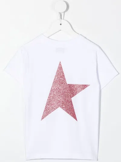 Shop Golden Goose T-shirt Bianca Con Logo E Maxi Stella In Glitter Rosa In White