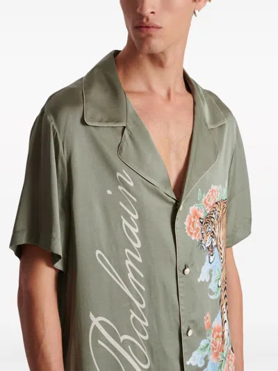 Shop Balmain Camicia Con Stampa Tigre In Green