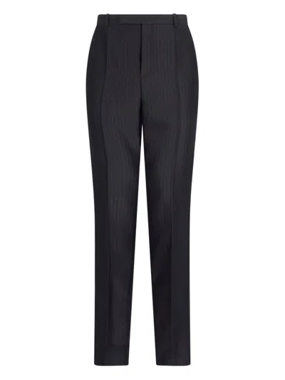 Shop Saint Laurent Pinstripe Trousers In Black  