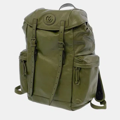 Pre-owned Gucci Green Leather Gg Backpack