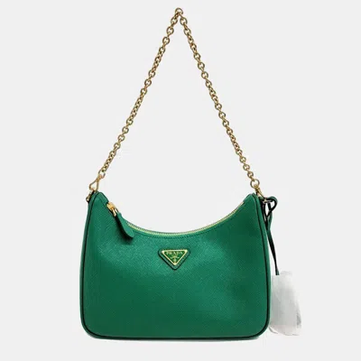 Pre-owned Prada Saffiano Lux Chain Hobo Bag In Green