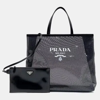 Pre-owned Prada Sequin Mesh Tote Bag In Black