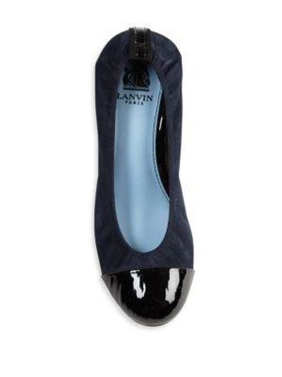 Shop Lanvin Suede & Patent Leather Cap Toe Ballet Flats In Black