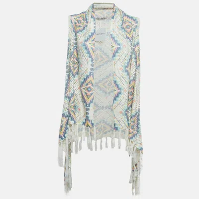 Pre-owned Valentino Multicolor Eyelet Crochet Tassel Detail Front Open Long Cardigan One Size