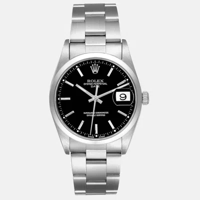 Pre-owned Rolex Date Black Dial Oyster Bracelet Steel Men's Watch 15200 34 Mm