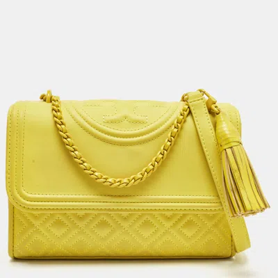 Pre-owned Tory Burch Yellow Leather Small Flemming Bag