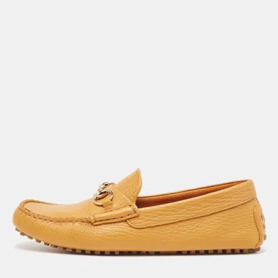 Pre-owned Gucci Yellow Leather Horsebit Slip On Loafers Size 42