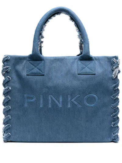 Shop Pinko 'beach' Denim Bag With Frayed Edge In Blue