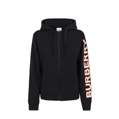 Shop Burberry Logo Zipped Sweatshirt In Black