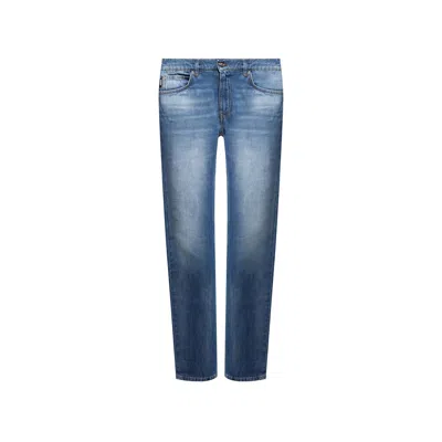 Shop Versace Cotton Logo Denim Jeans In Blue