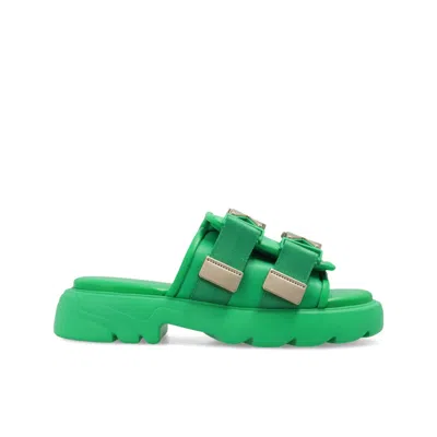 Shop Bottega Veneta Flash Slides In Green