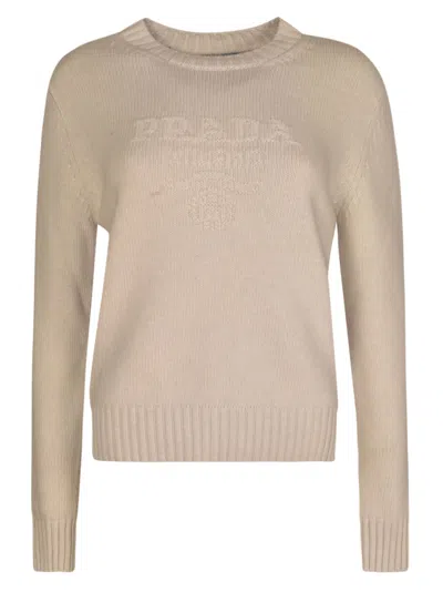 Shop Prada Logo Knit Sweater In Talco