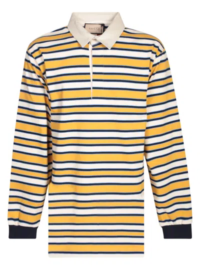 Shop Gucci Striped Multicolor Polo Shirt In Yellow