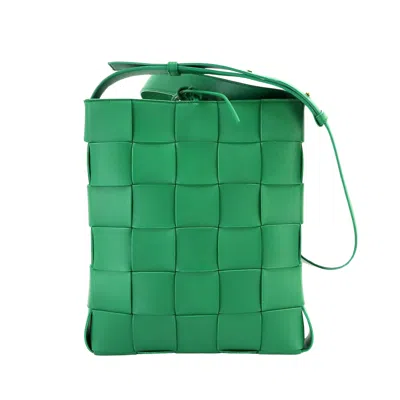 Shop Bottega Veneta Cassette Green Leather Shoulder Bag ()