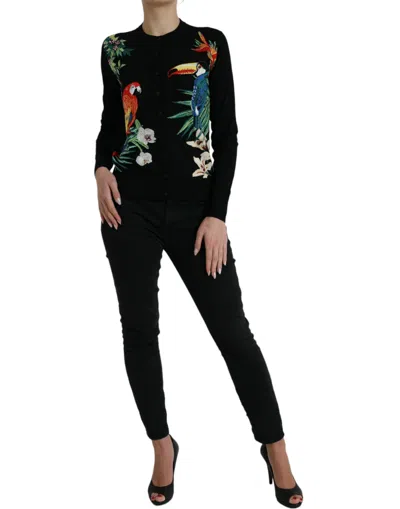 Shop Dolce & Gabbana Elegant Wool Silk Printed Cardigan Women's Sweater In Black