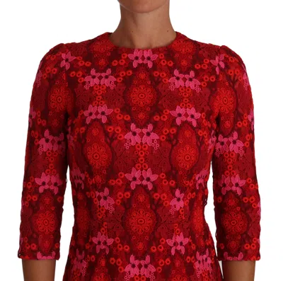 Shop Dolce & Gabbana Elegant Floral Crochet Knee-length Women's Dress In Pink