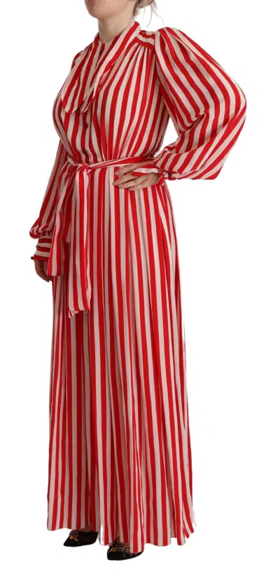 Dolce & Gabbana White Red Silk A-line Shift Gown Dress In Red
