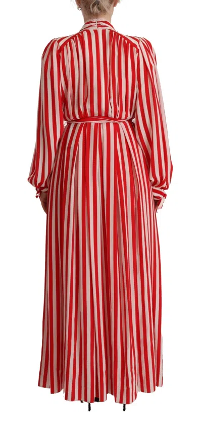 Dolce & Gabbana White Red Silk A-line Shift Gown Dress In Red