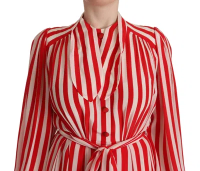 Dolce & Gabbana White Red Silk A-line Shift Gown Dress In Red