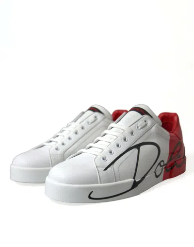 Shop Dolce & Gabbana White Red Leather Low Top Sneakers Men's Shoes In White And Red