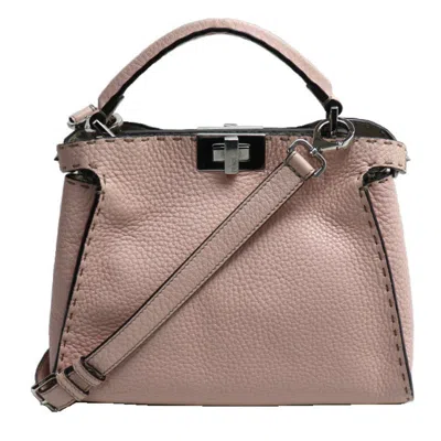 Shop Fendi Peekaboo Pink Leather Shoulder Bag ()