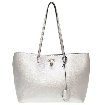 Shop Fendi Selleria Silver Leather Tote Bag ()