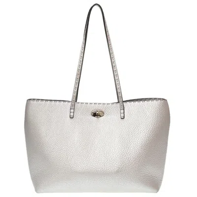 Shop Fendi Selleria Silver Leather Tote Bag ()