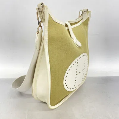 Shop Hermes Hermès Evelyn Khaki Canvas Shoulder Bag ()