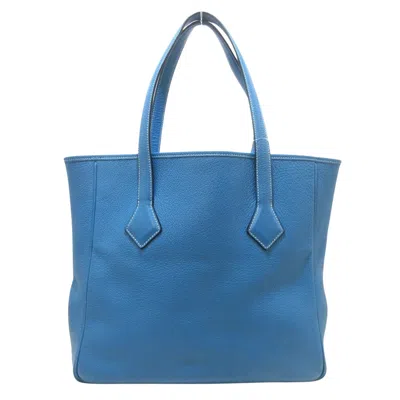 Shop Hermes Hermès Victoria Blue Leather Tote Bag ()