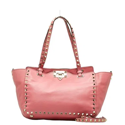 Shop Valentino Garavani Rockstud Pink Leather Tote Bag ()