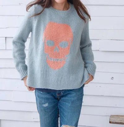 Shop Wooden Ships Skull Crew Knit Sweater In Blue