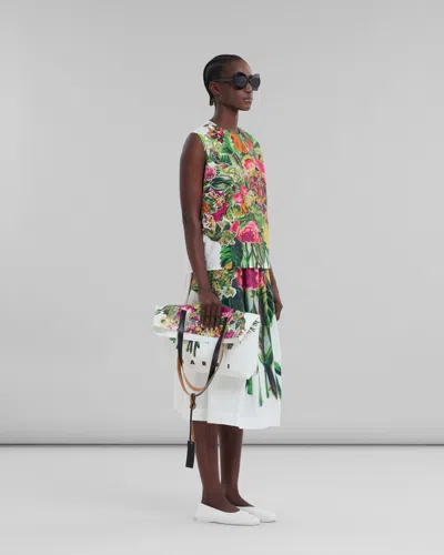 Shop Marni White Poplin Skirt With Mystical Bloom Print In Multi